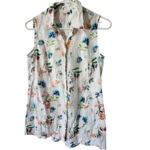 J. Jill Love Linen Button up Tank Blouse Oversized XS White Collared